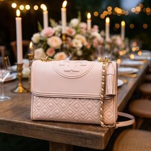 Tory Burch Fleming Pink Quilted Leather Convertible Shoulder Bag/Crossbody Bag